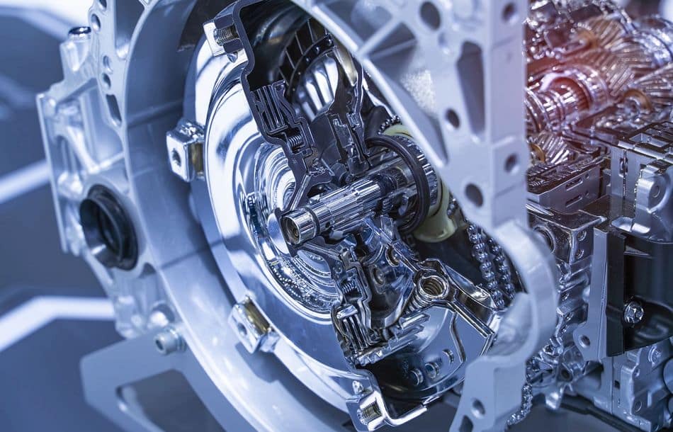 Metallic background of car automotive transmission gearbox